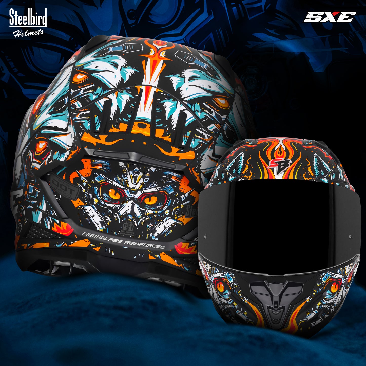 Steelbird SBH-61 SXE X1 Pinlock ISI and Dot Certified Full Face Helmet for Men with Inner Silver Sunshield (Glossy Black Orange with Smoke Visor)