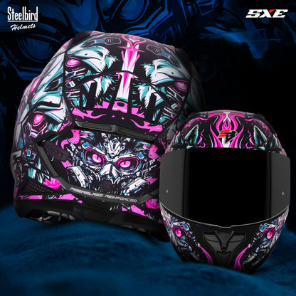 Steelbird SBH-61 SXE X1 ISI and Dot Certified Full Face Helmet for Men with Inner Silver Sunshield (Glossy Black Purple)