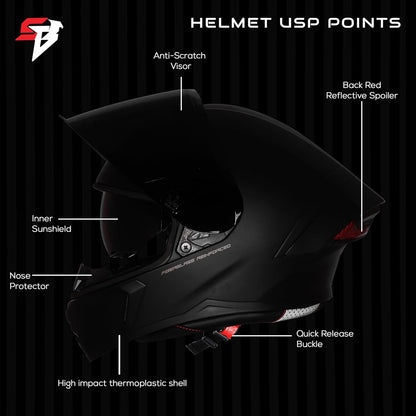 Steelbird SBA-11 Tornado ISI and DOT Certified Full Face Helmet for Men and Women with Inner Silver Sun Shield (Glossy Black with Smoke Visor)