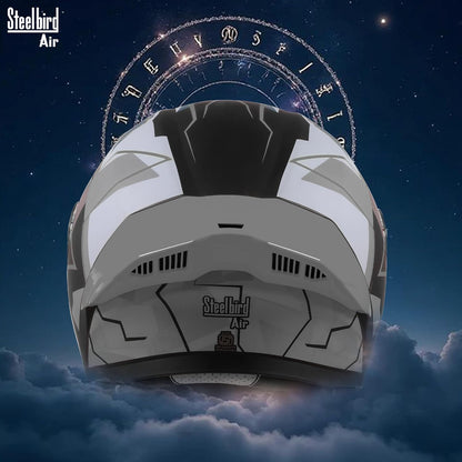 Steelbird SBA-20 03 ISI Certified Flip-Up Graphic Helmet for Men with Inner Chrome Sun Shield (Glossy Black Grey)
