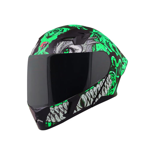 Steelbird SBA-20 Draco ISI Certified Flip-Up Helmet for Men and Women with Inner Smoke Sun Shield (Glossy Black Green with Smoke Visor)