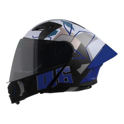 Steelbird SBA-20 06 ISI Certified Flip-Up Graphic Helmet for Men with Inner Chrome Sun Shield (Glossy Black Blue)