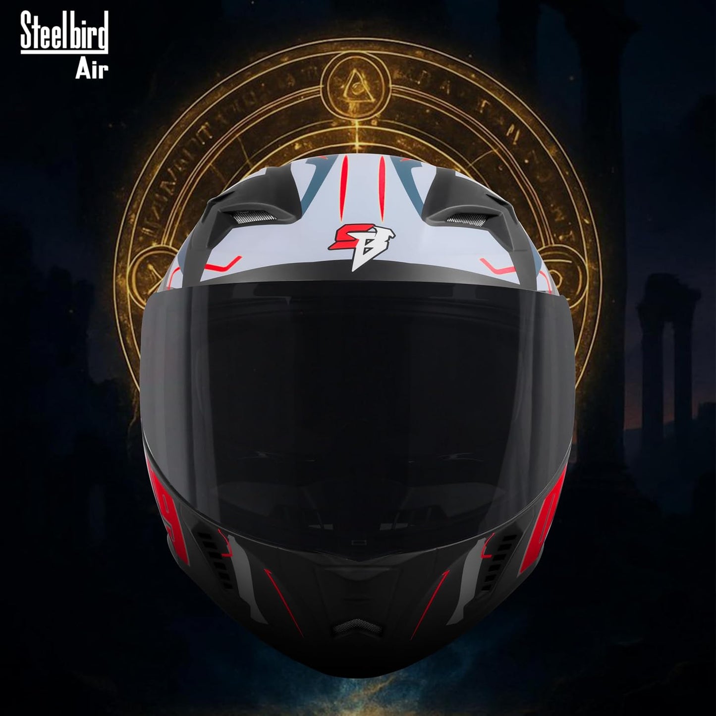 Steelbird SBA-20 08 ISI Certified Flip-Up Graphic Helmet for Men with Inner Chrome Sun Shield (Glossy Black Red)