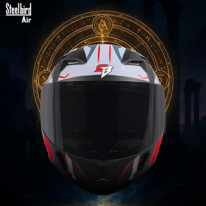 Steelbird SBA-20 08 ISI Certified Flip-Up Graphic Helmet for Men with Inner Chrome Sun Shield (Glossy Black Red)