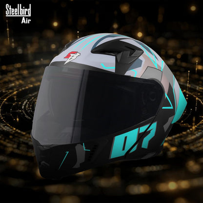 Steelbird SBA-20 07 ISI Certified Flip-Up Graphic Helmet for Men with Inner Chrome Sun Shield (Glossy Black Cyan Green)