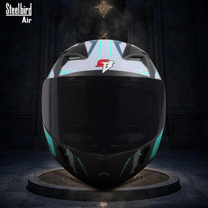 Steelbird SBA-20 07 ISI Certified Flip-Up Graphic Helmet for Men with Inner Chrome Sun Shield (Glossy Black Cyan Green)