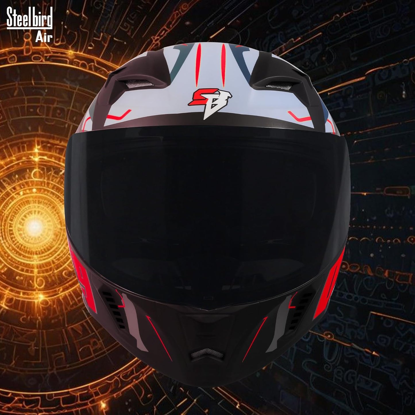 Steelbird SBA-20 04 ISI Certified Flip-Up Graphic Helmet for Men with Inner Chrome Sun Shield (Glossy Black Red)
