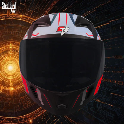 Steelbird SBA-20 04 ISI Certified Flip-Up Graphic Helmet for Men with Inner Chrome Sun Shield (Glossy Black Red)