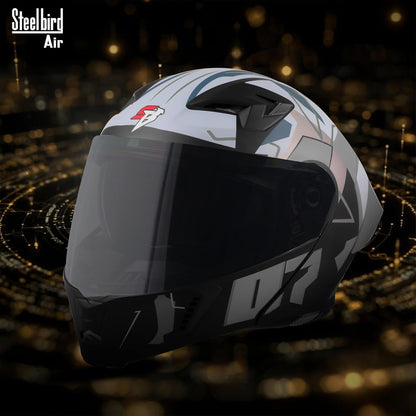 Steelbird SBA-20 07 ISI Certified Flip-Up Graphic Helmet for Men with Inner Chrome Sun Shield (Glossy Black Grey)