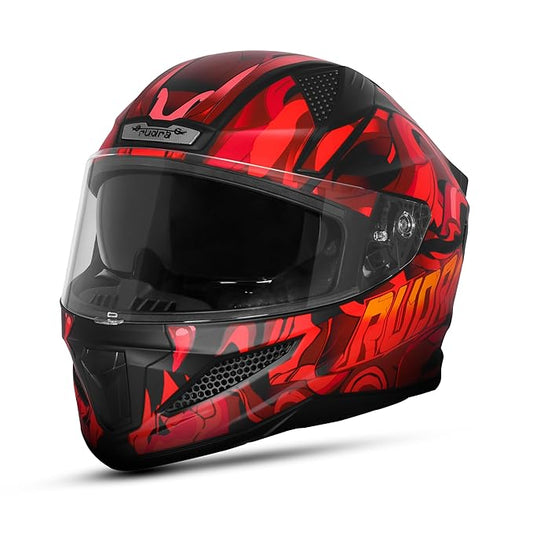 Steelbird SBH-25 Rudra Agni ISI Certified Full Face Graphic Helmet for Men with Inner Smoke Sun Shield (Glossy Black Red)