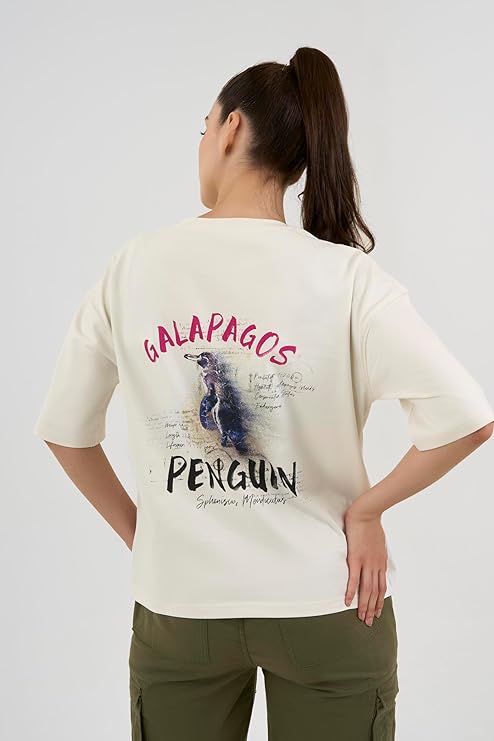 DCYPHR Discovery Women's Galapagos Penguin Graphic Tee- Off-White