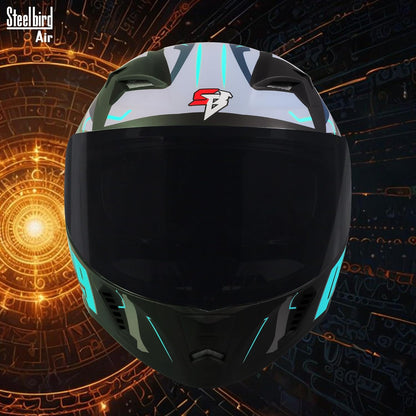 Steelbird SBA-20 04 ISI Certified Flip-Up Graphic Helmet for Men with Inner Chrome Sun Shield (Glossy Black Cyan Green)