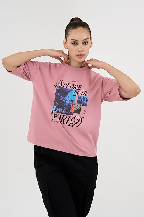 DCYPHR Discovery Women's Explore The World Graphic Tee- Dusk Pink