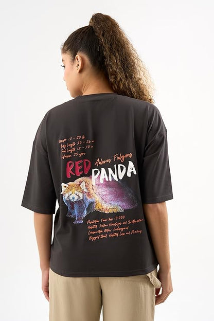 DCYPHR Discovery Women's Red Panda Graphic Tee- Dark Night