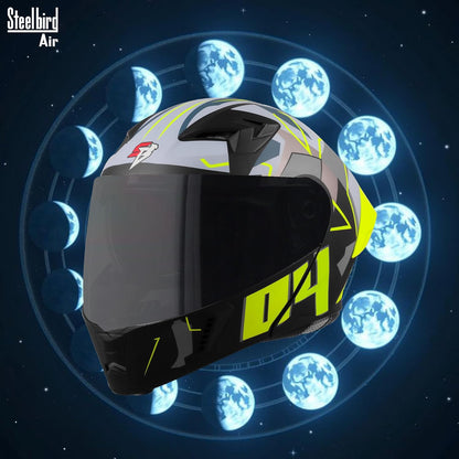 Steelbird SBA-20 04 ISI Certified Flip-Up Graphic Helmet for Men with Inner Chrome Sun Shield (Glossy Black Neon)