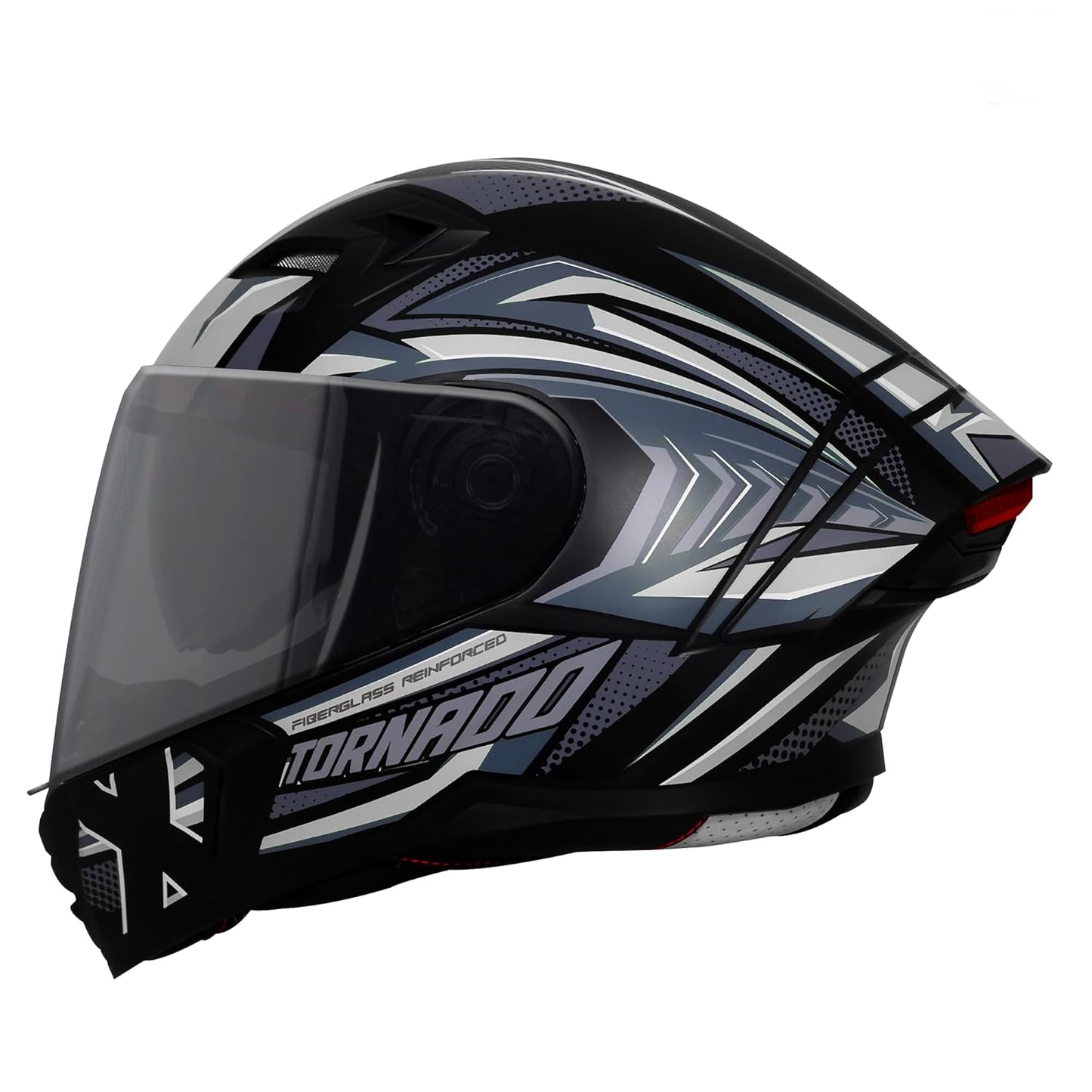 Steelbird SBA-11 Tornado Red Reflector ISI and DOT Certified Full Face Helmet for Men and Women with Inner Silver Sun Shield (Glossy Black Grey with Smoke Visor)