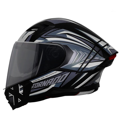 Steelbird SBA-11 Tornado Red Reflector ISI and DOT Certified Full Face Helmet for Men and Women with Inner Silver Sun Shield (Glossy Black Grey with Smoke Visor)