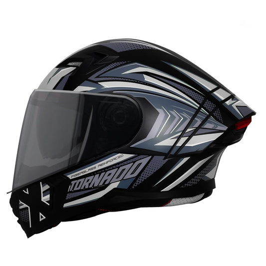 Steelbird SBA-11 Tornado Red Reflector ISI and DOT Certified Full Face Helmet for Men and Women with Inner Silver Sun Shield (Glossy Black Grey with Smoke Visor)
