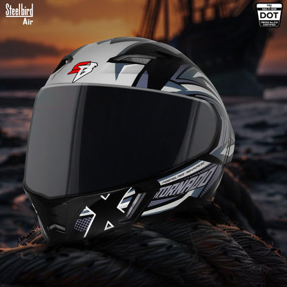 Steelbird SBA-11 Tornado Grey Reflector ISI and DOT Certified Full Face Helmet for Men and Women with Inner Silver Sun Shield (Glossy Black Grey with Smoke Visor)