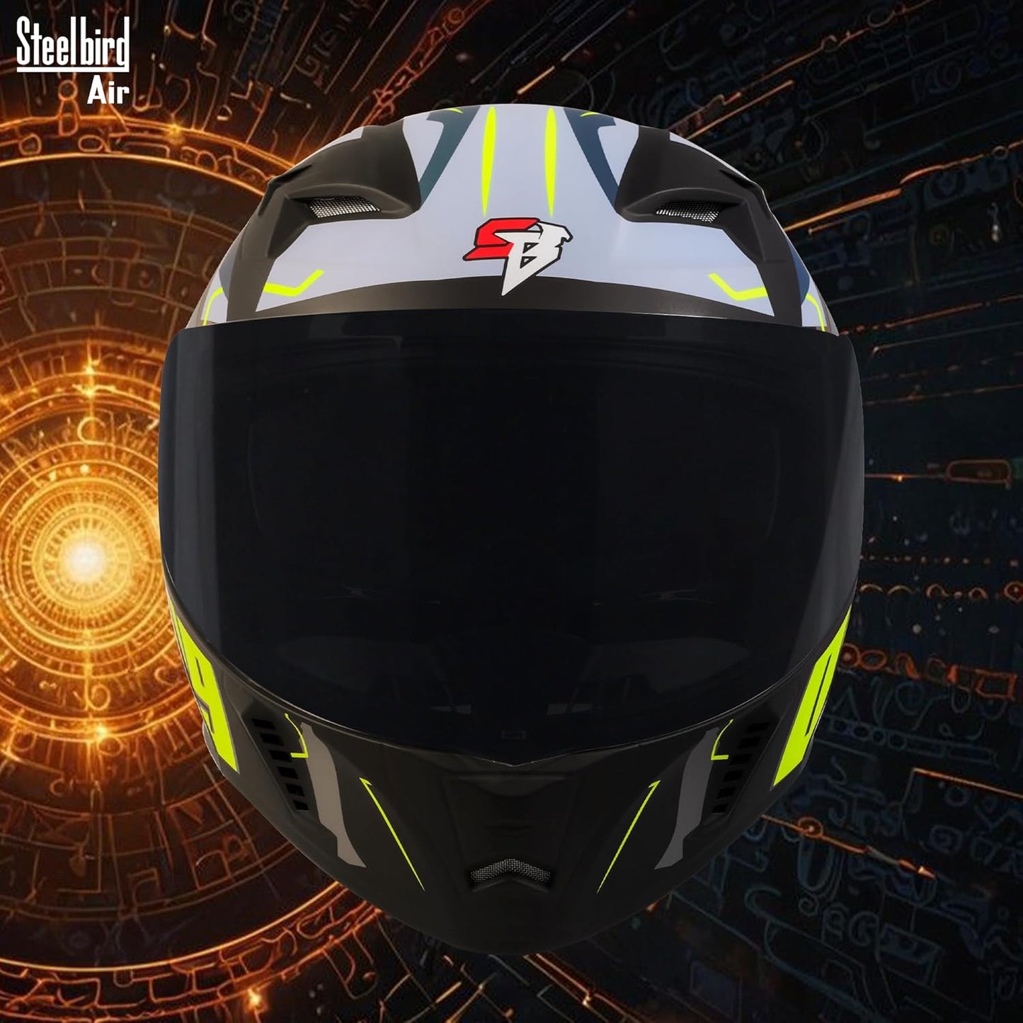 Steelbird SBA-20 04 ISI Certified Flip-Up Graphic Helmet for Men with Inner Chrome Sun Shield (Glossy Black Neon)