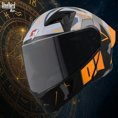 Steelbird SBA-20 01 ISI Certified Flip-Up Graphic Helmet for Men with Inner Chrome Sun Shield (Glossy Black Orange)