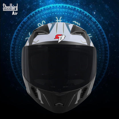 Steelbird SBA-20 05 ISI Certified Flip-Up Graphic Helmet for Men with Inner Chrome Sun Shield (Glossy Black Grey)