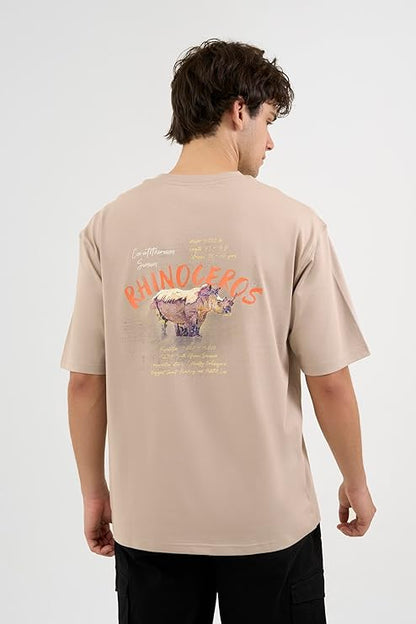 DCYPHR Discovery Men's Rhinoceros Graphic Tee- Dune Earth