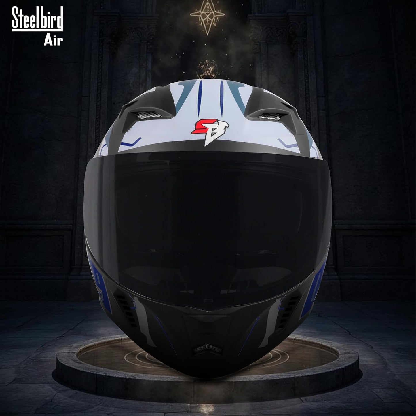 Steelbird SBA-20 07 ISI Certified Flip-Up Graphic Helmet for Men with Inner Chrome Sun Shield (Glossy Black Blue)