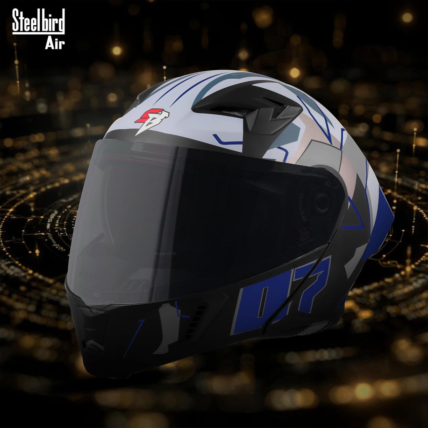Steelbird SBA-20 07 ISI Certified Flip-Up Graphic Helmet for Men with Inner Chrome Sun Shield (Glossy Black Blue)