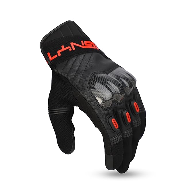 Ignyte Carbon Full Finger Bike Riding Gloves with Touch Screen Sensitivity at Thumb and Index Finger and Carbon knuckle Protector (Red)