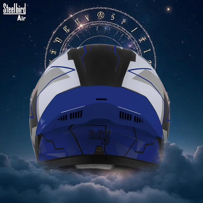 Steelbird SBA-20 03 ISI Certified Flip-Up Graphic Helmet for Men with Inner Chrome Sun Shield (Glossy Black Blue)