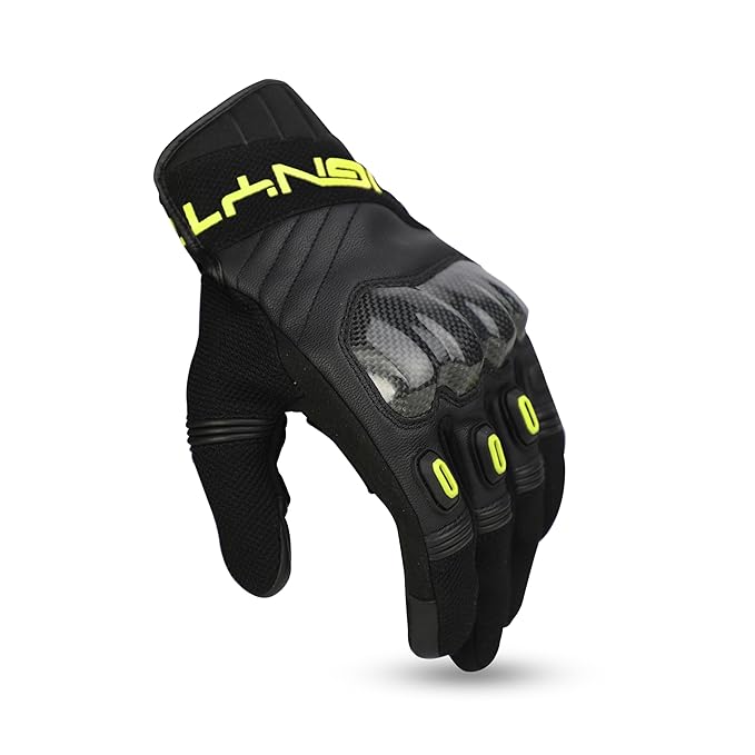 Ignyte Carbon Full Finger Bike Riding Gloves with Touch Screen Sensitivity at Thumb and Index Finger and Carbon knuckle Protector (Neon)