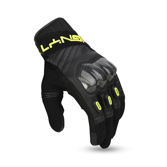 Ignyte Carbon Full Finger Bike Riding Gloves with Touch Screen Sensitivity at Thumb and Index Finger and Carbon knuckle Protector (Neon)