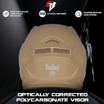 Steelbird SBH-25 Rudra ISI Certified Full Face Helmet for Men and Women with Inner Smoke Sun Shield (Dashing Desert Storm)