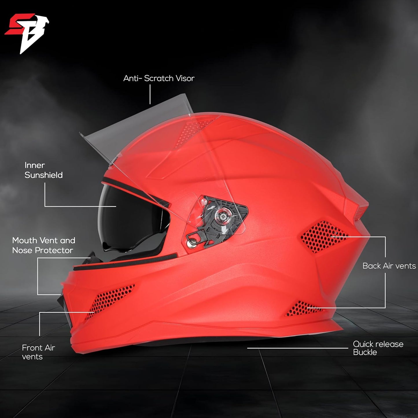 Steelbird SBH-25 Rudra ISI Certified Full Face Helmet for Men and Women with Inner Smoke Sun Shield (Dashing Red)