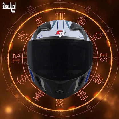 Steelbird SBA-20 01 ISI Certified Flip-Up Graphic Helmet for Men with Inner Chrome Sun Shield (Glossy Black Blue)
