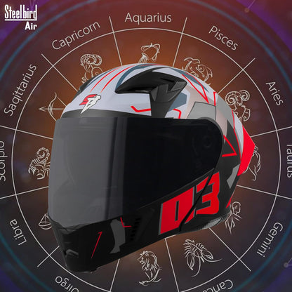 Steelbird SBA-20 03 ISI Certified Flip-Up Graphic Helmet for Men with Inner Chrome Sun Shield (Glossy Black Red)
