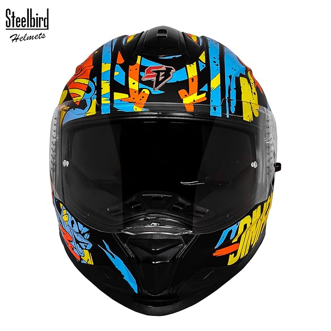 Steelbird SBH-57 Fighter F10 Graphic Helmet ISI and DOT Certified Full Face Helmet for Men with Inner Silver Sun Shield (Glossy Black Neon Orange)