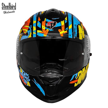 Steelbird SBH-57 Fighter F10 Graphic Helmet ISI and DOT Certified Full Face Helmet for Men with Inner Silver Sun Shield (Glossy Black Neon Orange)