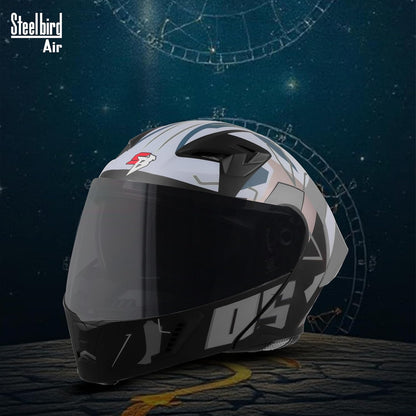 Steelbird SBA-20 05 ISI Certified Flip-Up Graphic Helmet for Men with Inner Chrome Sun Shield (Glossy Black Grey)