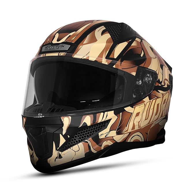 Steelbird SBH-25 Rudra Agni ISI Certified Full Face Graphic Helmet for Men with Inner Smoke Sun Shield (Glossy Black Light Brown)