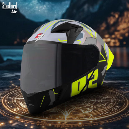 Steelbird SBA-20 02 ISI Certified Flip-Up Graphic Helmet for Men with Inner Chrome Sun Shield (Glossy Black Neon)