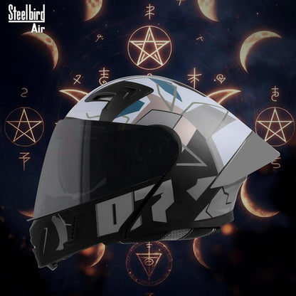 Steelbird SBA-20 07 ISI Certified Flip-Up Graphic Helmet for Men with Inner Chrome Sun Shield (Glossy Black Grey)