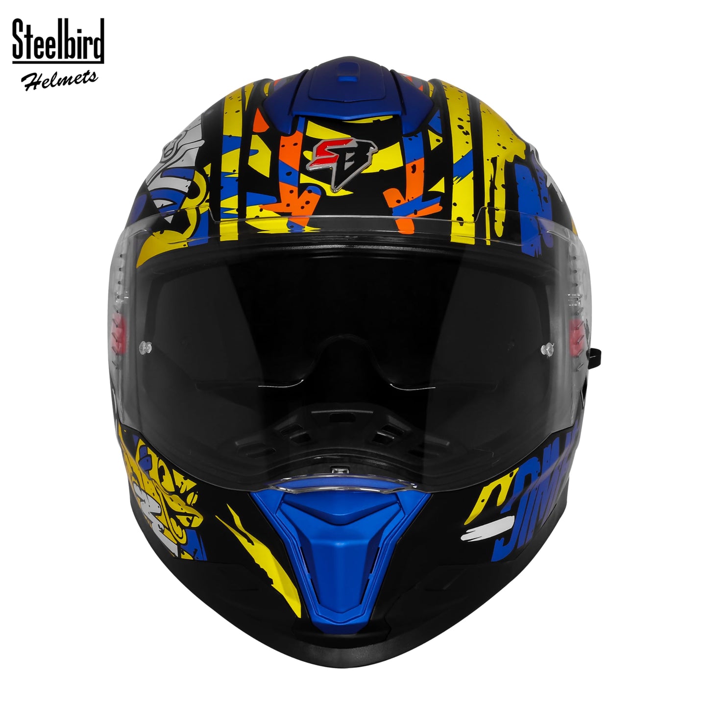 Steelbird SBH-57 Fighter F10 Graphic Helmet ISI and DOT Certified Full Face Helmet for Men with Inner Silver Sun Shield (Glossy Black Blue White)