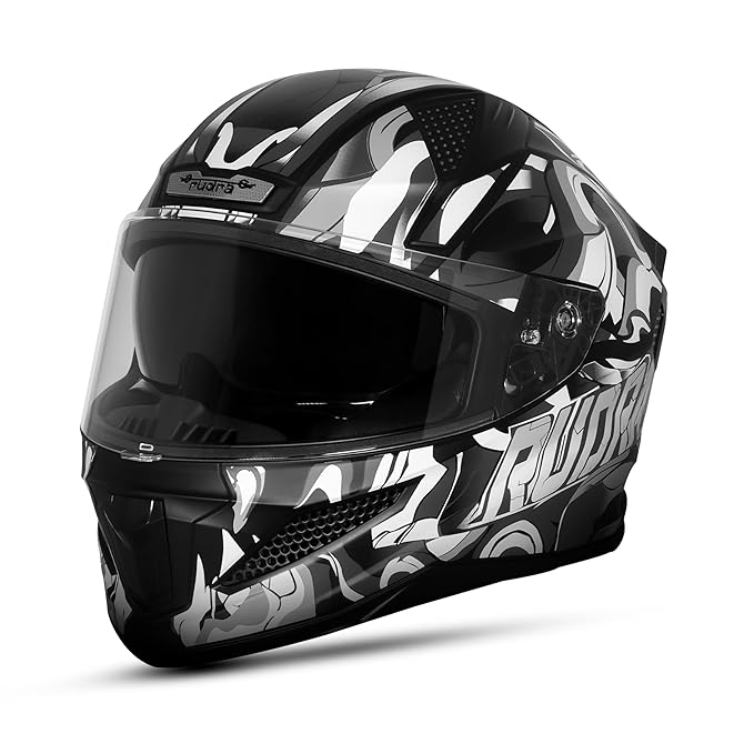 Steelbird SBH-25 Rudra Agni ISI Certified Full Face Graphic Helmet for Men with Inner Smoke Sun Shield (Glossy Black Grey)