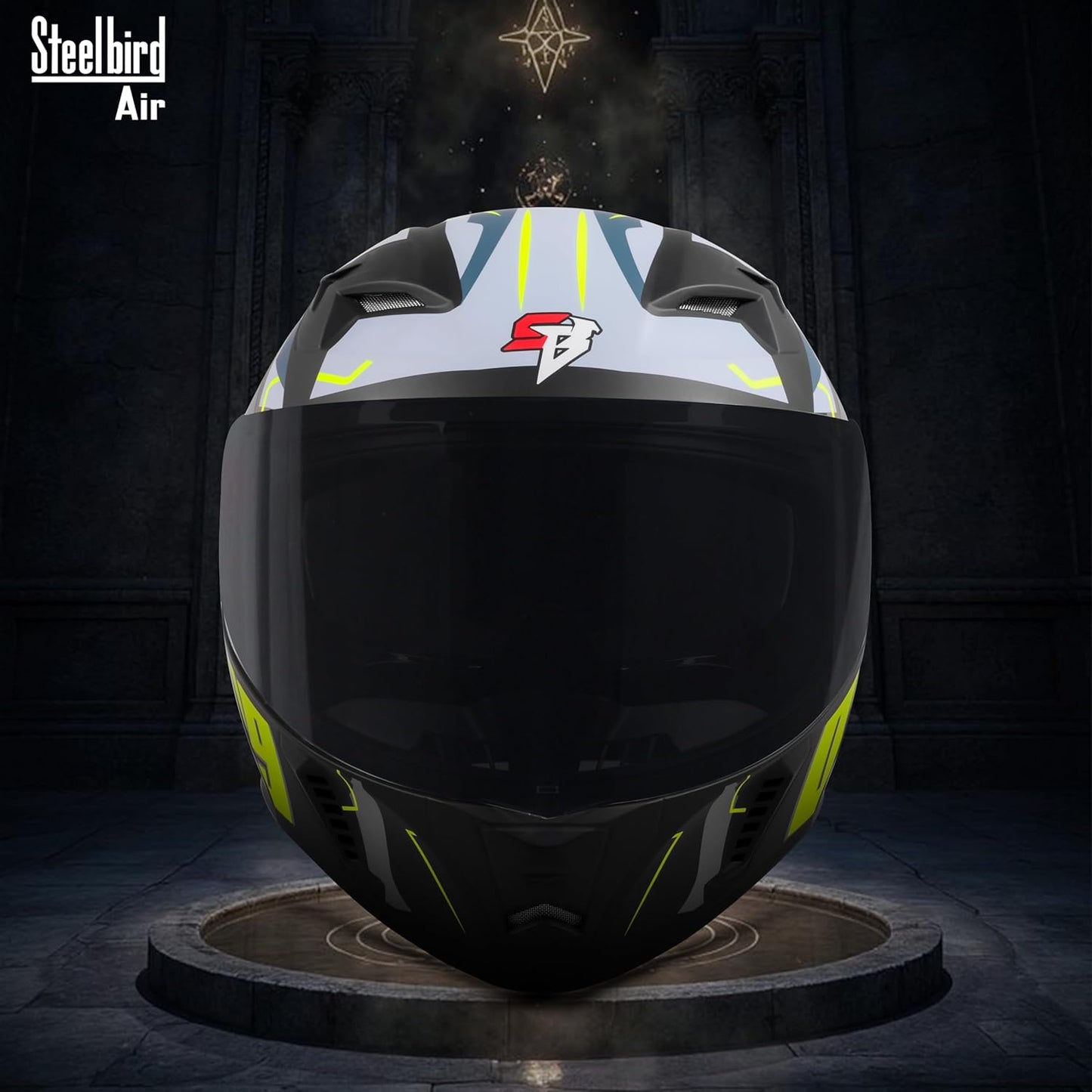 Steelbird SBA-20 07 ISI Certified Flip-Up Graphic Helmet for Men with Inner Chrome Sun Shield (Glossy Black Neon)