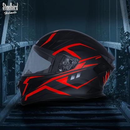 Steelbird SBH-25 Rudra Vayu ISI Certified Full Face Graphic Helmet for Men Motorbike Helmet (Glossy Black Red)