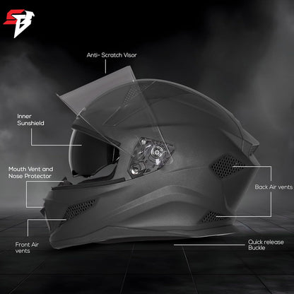 Steelbird SBH-25 Rudra ISI Certified Full Face Helmet for Men and Women with Inner Smoke Sun Shield (Dashing Black)