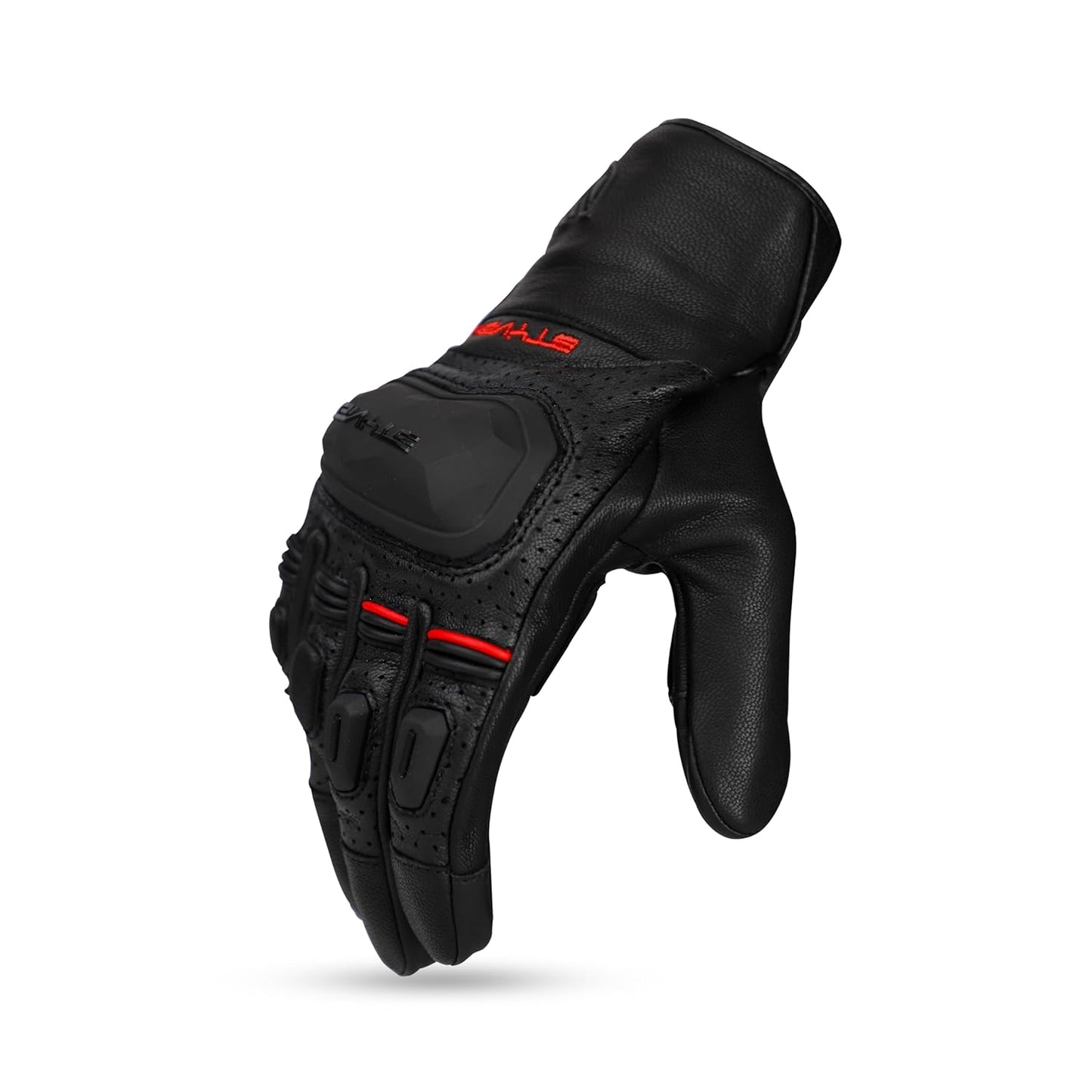 Ignyte Gauntlet Full Finger Bike Riding Leather Gloves with Touch Screen Sensitivity at Thumb and Index Finger, Protective Off-Road Motorbike Racing (Black)