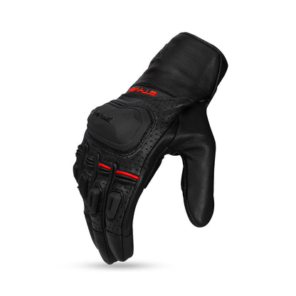 Ignyte Gauntlet Full Finger Bike Riding Leather Gloves with Touch Screen Sensitivity at Thumb and Index Finger, Protective Off-Road Motorbike Racing (Black)